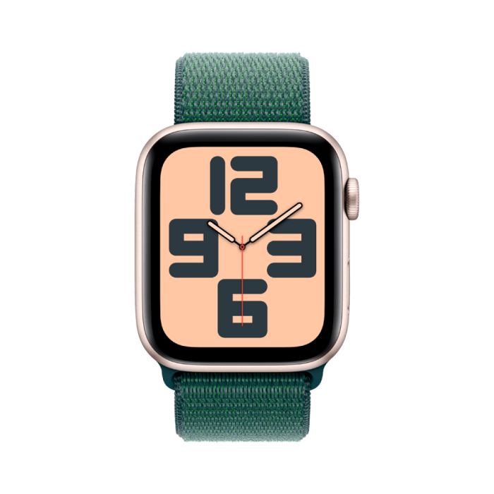 Apple Watch SE 2024 GPS 44mm Starlight Aluminium Case with Lake Green Sport Loop,Model A2723