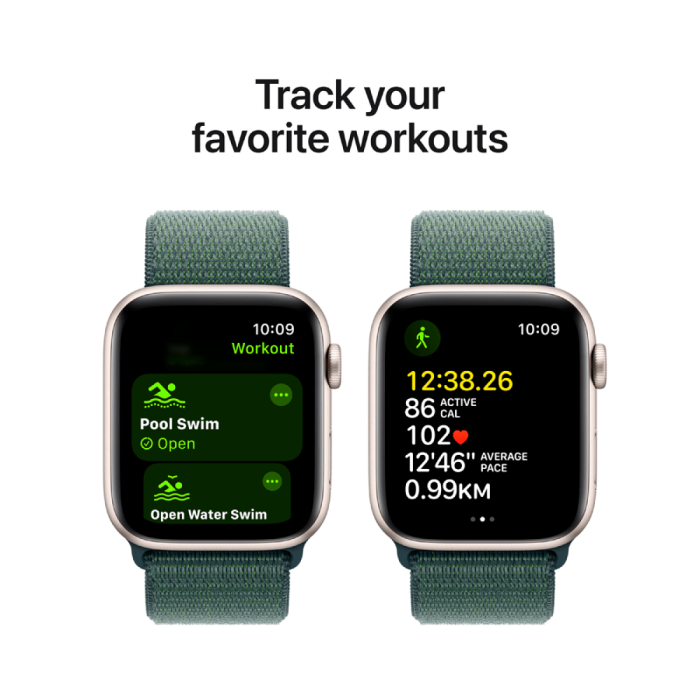 Apple Watch SE 2024 GPS 44mm Starlight Aluminium Case with Lake Green Sport Loop,Model A2723