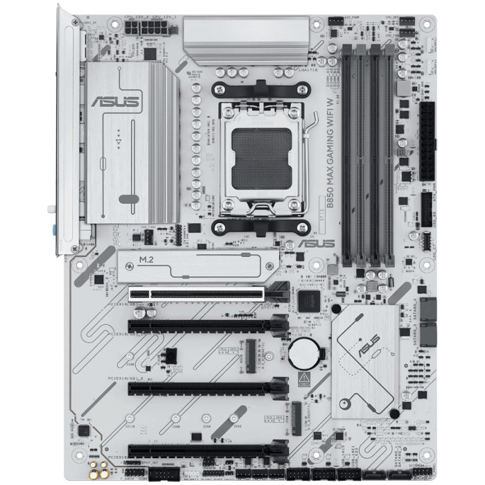 ASUS Main Board Desktop Socket AM5 AMD B850 Chipset 4 xDIMM slots,DDR5 1 x DisplayPort 1 x HDMI port 1 x PCIe 5.0 x16 slot(supports x16 mode) 1 x Wi-Fi module 3 x M.2 4 x SATA ATX Form Factor