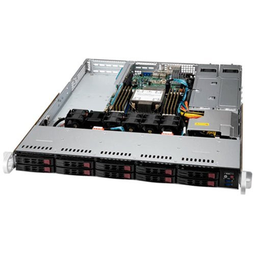 Supermicro SYS-110P-WTR 1U, LGA-4189, TDP 270W, Intel C621A, 8xDDR4, 10x2.5" Hot-swap (4x 2.5" NVMe hybrid), SATA3 (6Gbps), 2xPCI-E 4.0 x16 FHFL, 1 PCI-E 4.0 x16 LP, 2xRJ45 10GBase-T, 1xRJ45 IPMI, 5xUSB 3.2, 4xUSB 2.0, 1xVGA, 1 COM, 2x750W