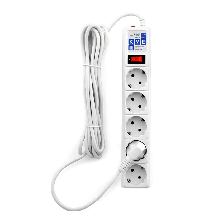 Сетевой фильтр Power Cube B, 5m, SPG-B-15-White,  5 розеток, автопредохранитель 10A, Белый