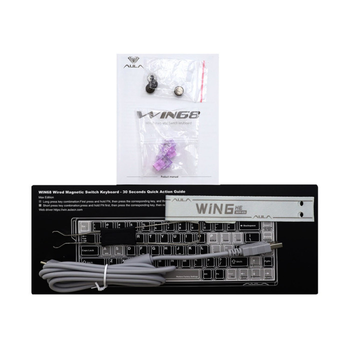 Keyboard  USB AULA WIN68, Magnetic, Gray Wood switch, 68 keys EN/RU, wired, White-Blue-Grey