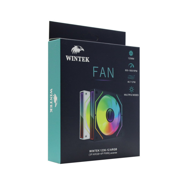 Fan for case, 12cm, Wintek, 1236-W12 ARGB Reverse,800-1200rpm,46.7CFM, 3 pin ARGB + 4 pin PWM
