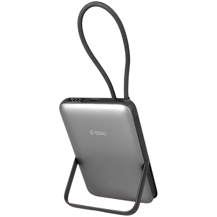 ttec Recharger M LCD 10.000 mAh. Magesafe comp PD20W Powerbank with  USB-C Cable and Stand