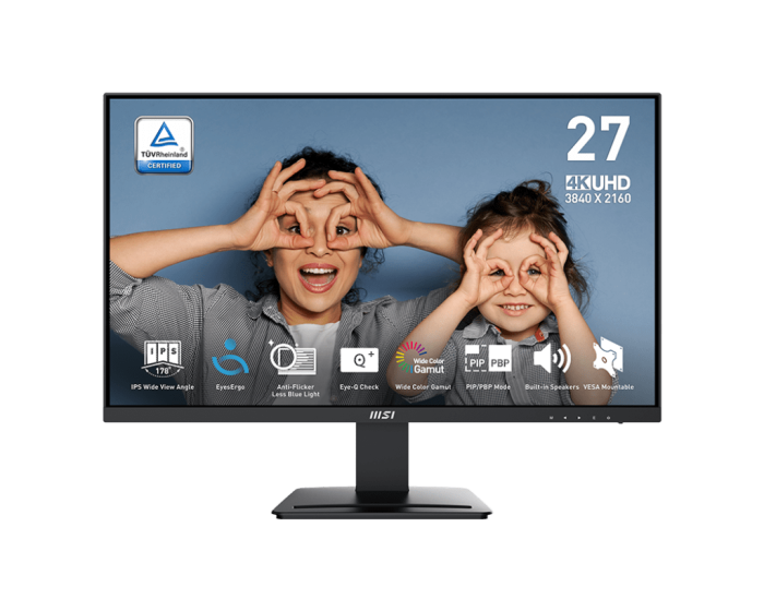 Монитор 27" MSI PRO MP273U IPS 3840х2160 60Hz 4ms 300cd/m 1000:1 1xDP 2xHDMI 2x3W Черный