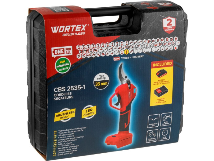 Аккум. секатор WORTEX CBS 2535-1 в чем. ALL1 с акб и з/у МЕГА АКЦИЯ