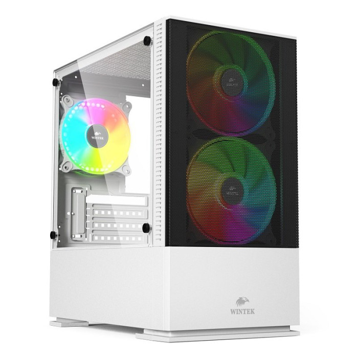 Корпус Wintek Shadow 701-W TG, Micro ATX, USB 1*3.0/1*2.0, HD-Audio+Mic, 2*14cm+1*12cm ARGB fan (без контроллера), белый