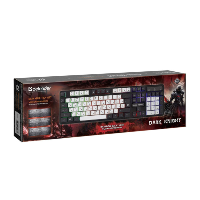 KeyBoard  USB, Defender Dark Knight GK-077 RU, black, (45078)