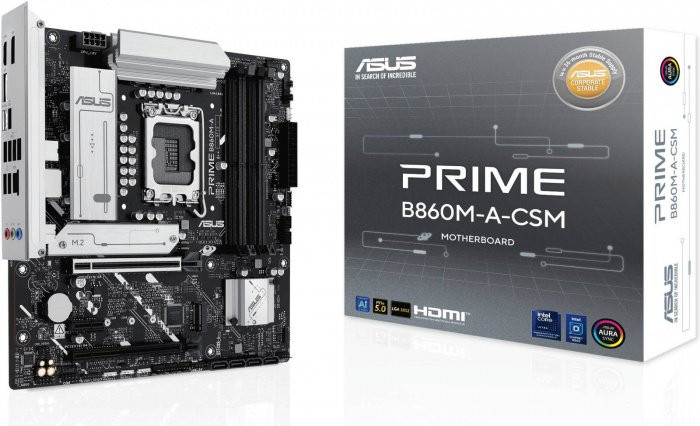 Сист.плата ASUS PRIME B860M-A-CSM, B860, 1851, 4xDDR5, 2xPCI-E x16, PCI-E x1, M2, SATA, HDMI, DP, USB 20Gbps, BOX