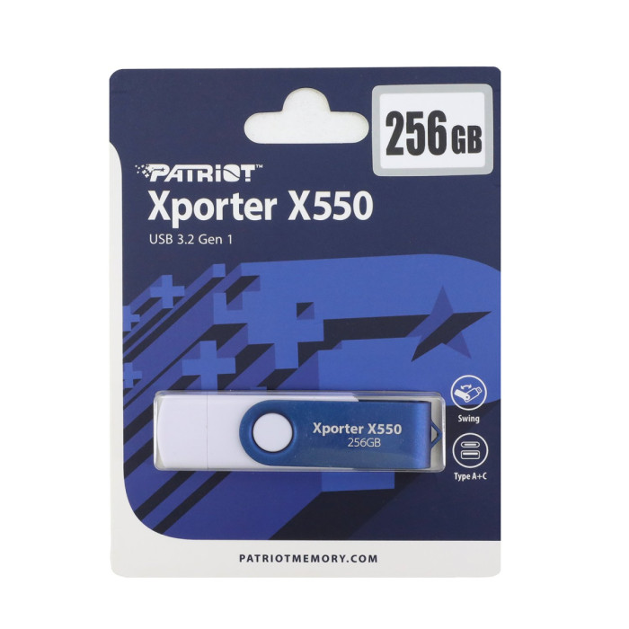 USB flash 256GB Patriot Xporter X550, PS256GX550AAD, USB 3.2/Type-C, white-blue