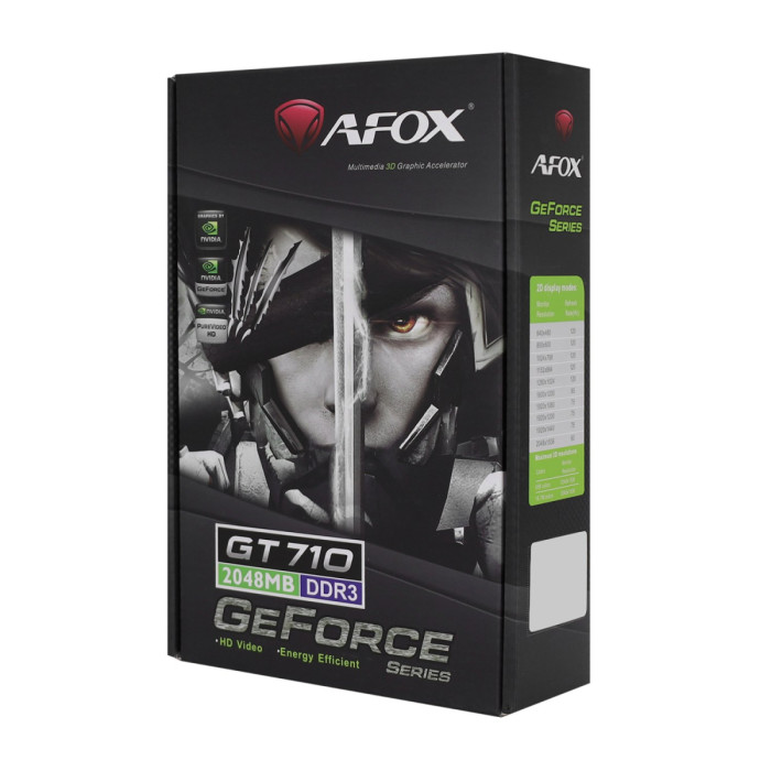 GPU NVIDIA, 2 GB, Afox GT 710 [AF710-2048D3L5-V3], DVI/HDMI/VGA, GDDR3/64-bit