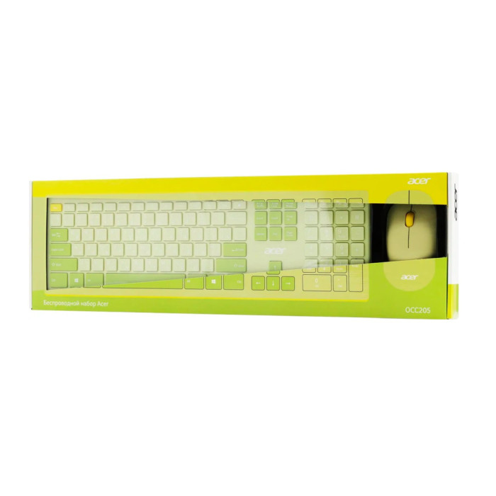 KeyBoard + mouse, USB, Acer OCC205, Wireless, rus/lat, Green/Yellow