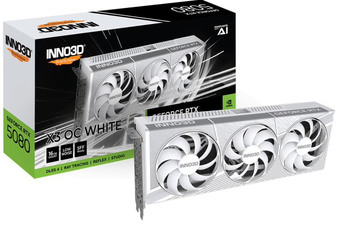 Видеокарта Inno3D GeForce RTX5080 X3 OC White, 16G GDDR7 256-bit 1xHDMI 3xDP N50803-16D7X-17605211