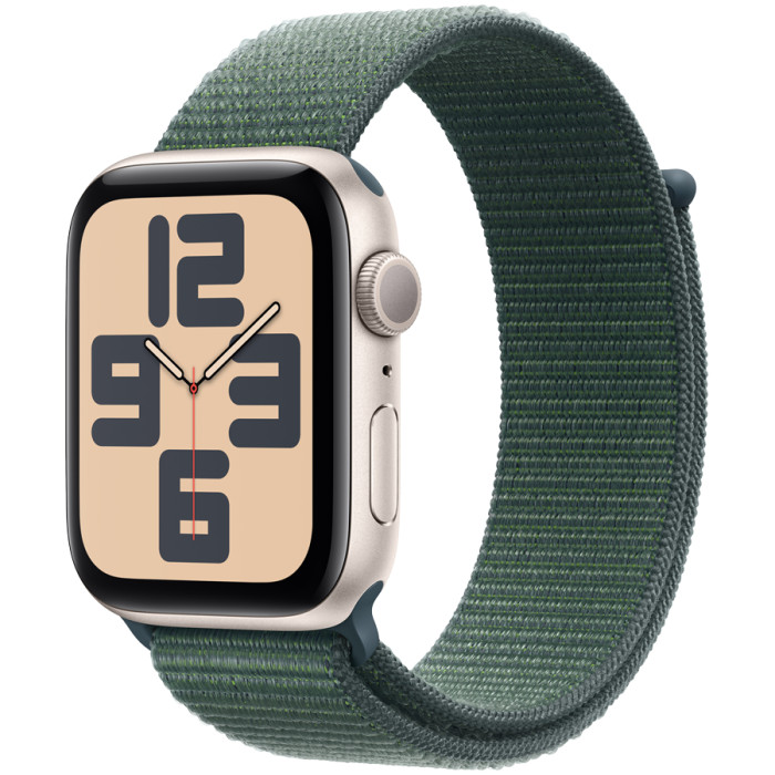 Apple Watch SE 2024 GPS 40mm Starlight Aluminium Case with Lake Green Sport Loop,Model A2722