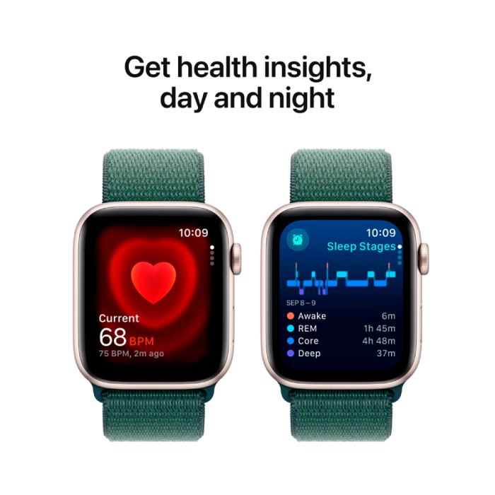 Apple Watch SE 2024 GPS 40mm Starlight Aluminium Case with Lake Green Sport Loop,Model A2722