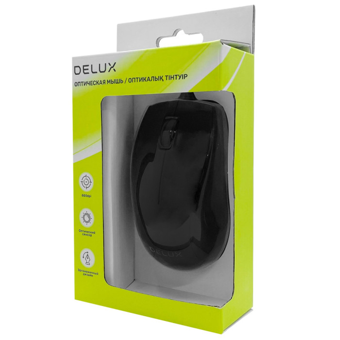 Mouse Delux DLM-375OUB, Optical, 800 dpi, Optical, USB, cable 1.6, black