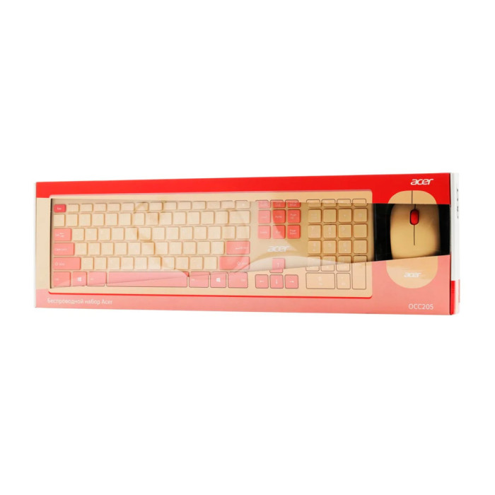 KeyBoard + mouse, USB, Acer OCC205, Wireless, rus/lat, Pink/Beige