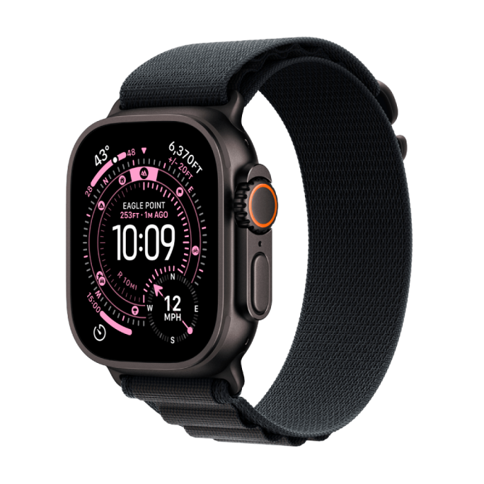 Apple Watch Ultra 3 GPS + Cellular 49mm Black Titanium Case with Black Alpine Loop - Large,Model A3281