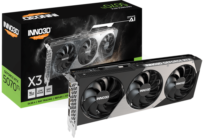 Видеокарта Inno3D GeForce RTX5070 Ti X3, 16G GDDR7 256-bit 1xHDMI 3xDP N507T3-16D7-176068N