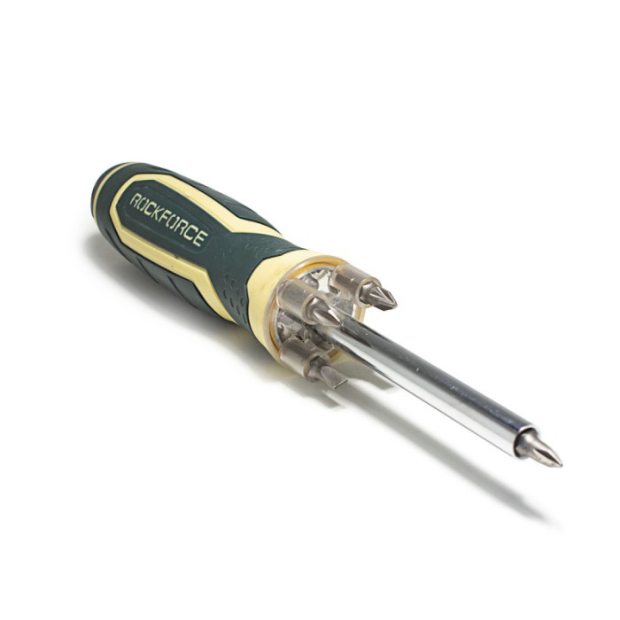 Отвертка универсальная реверсивная с подсветкой 4LED и комплектом бит, L-250мм (PH1, PH2, PZ2, SL5,  16839       RF-303854