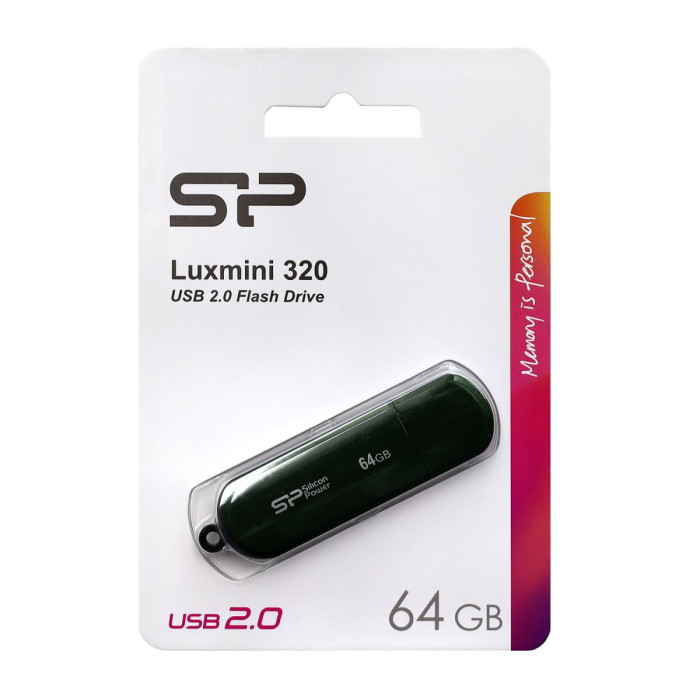 USB flash  64GB Silicon Power, LuxMini 320, SP064GBUF2320V1N, USB 2.0, green