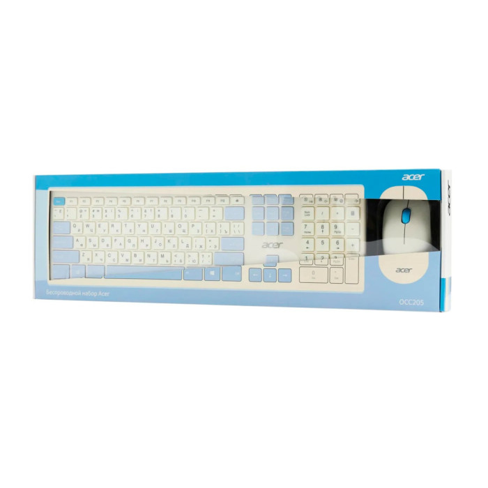 KeyBoard + mouse, USB, Acer OCC205, Wireless, rus/lat, White/Blue