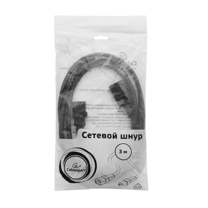 Cable power, Cablexpert PC-189-VDE-3M, C13 - C14, системный блок/монитор - ИБП, 3м,  black