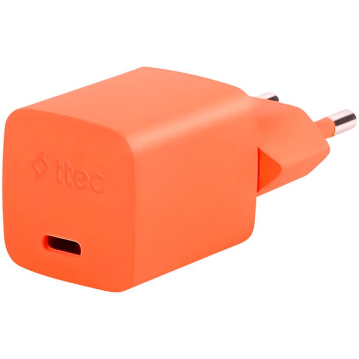 ttec SmartCharger GAN 20W PD Travel Fast Charger + USB-C - Lightning Cable 120cm, Neon Orange