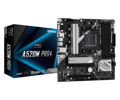 Материнская плата ASRock A520M PRO4 AM4 4xDDR4 6xSATA3 M.2 D-Sub HDMI DP mATX