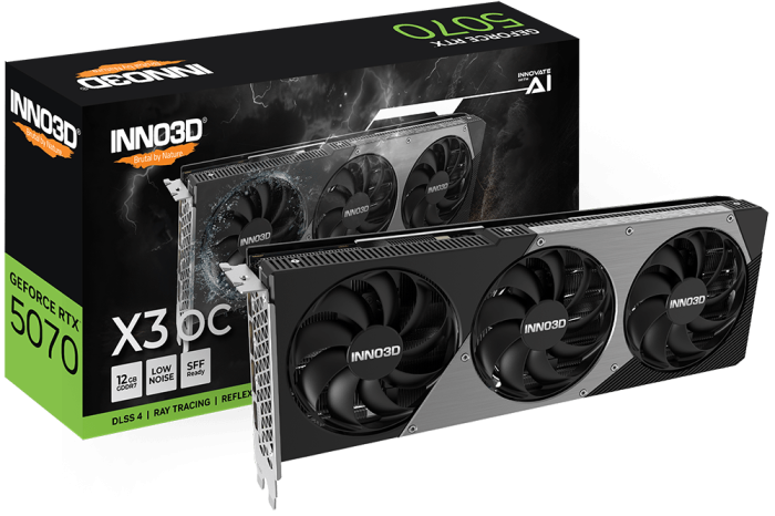 Видеокарта Inno3D GeForce RTX5070 X3 OC, 12G GDDR7 192-bit 1xHDMI 3xDP N50703-12D7X-195064L