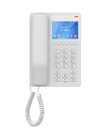 Grandstream GHP630, Compact Hotel IP Phone, 2 SIP accounts, 2 lines, 1x Ethernet 10/100 PoE, 480x320 (3.5") Color LCD, no PSU, White