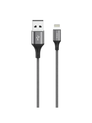 Кабель Olmio BASIC, USB 2.0 - lightning, 1.2м, 2.1A, текстильная оплетка, серый