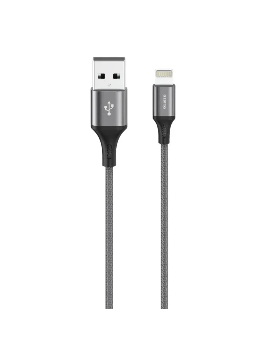 Кабель Olmio BASIC, USB 2.0 - lightning, 1.2м, 2.1A, текстильная оплетка, серый