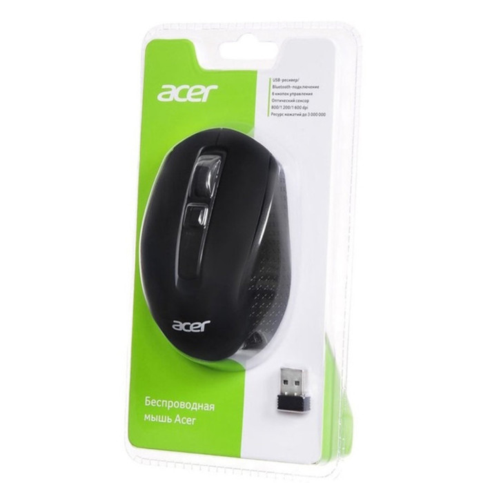 Mouse Acer OMR070, Wireless, BT/2,4GHz, Optical 800-1600 dpi, 1AA, USB, black