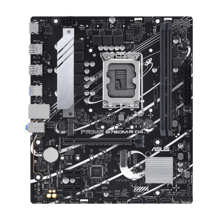 Материнская плата ASUS PRIME B760M-R D4, LGA1700 2xDDR4 4xSATA3 2xM.2 RAID 1xHDMI mATX