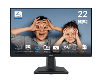 Монитор 21,5&quot; MSI PRO MP225 IPS 1920х1080 100Hz 1ms 250cd/m 1300:1 1xD-Sub 1xHDMI Черный