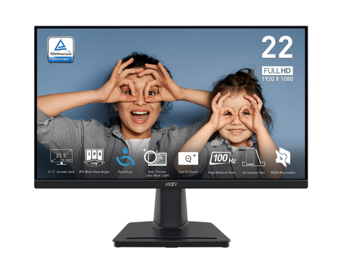 Монитор 21,5" MSI PRO MP225 IPS 1920х1080 100Hz 1ms 250cd/m 1300:1 1xD-Sub 1xHDMI Черный
