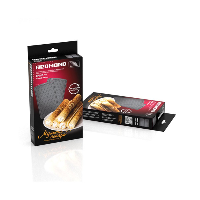 Панель для мультипекаря, Redmond, RAMB-19, Тонкие вафли, Антипригарное покрытие, Габаритные размеры 134 × 236 мм, Черный