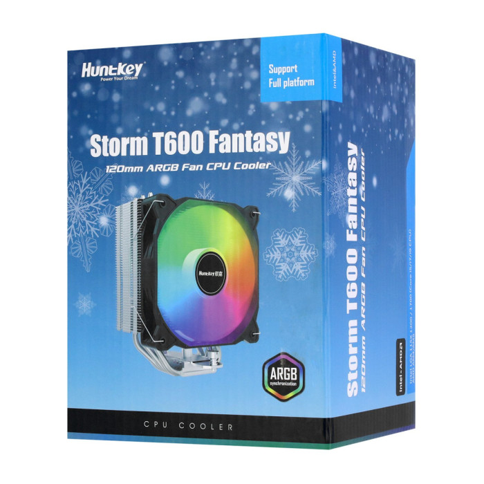 Cooler Huntkey, Storm T600 Fantasy ARGB, for S1851/1700/1200/AMD, 200W,12cm fan, 800-1800rpm, 4pin