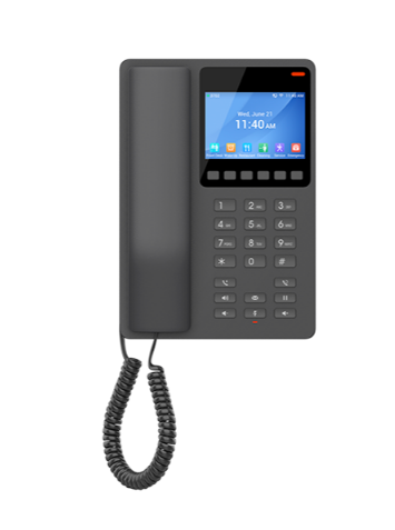 Grandstream GHP631, Compact Hotel IP Phone, 2 SIP accounts, 2 lines, 1x Ethernet 10/100 PoE, 480x320 (3.5") Color LCD, no PSU, Black