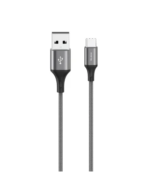 Кабель Olmio BASIC, USB 2.0 - Type-C, 1.2м, 2.1A, тканевая оплетка, белый