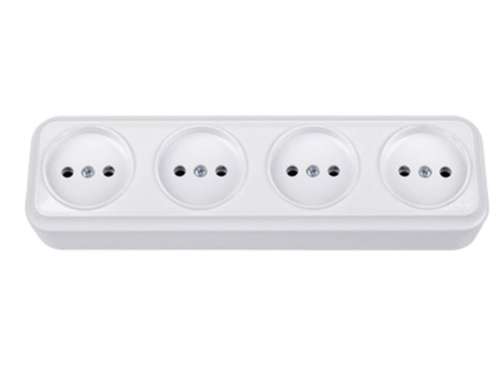 Розетка 4-ая (открытая, б/з) белая, Вариант, Bylectrica