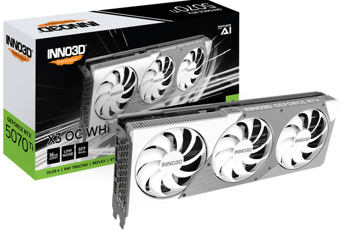 Видеокарта Inno3D GeForce RTX5070 Ti X3 OC WHITE 16G GDDR7 256-bit 1xHDMI 3xDP N507T3-16D7X-176068W