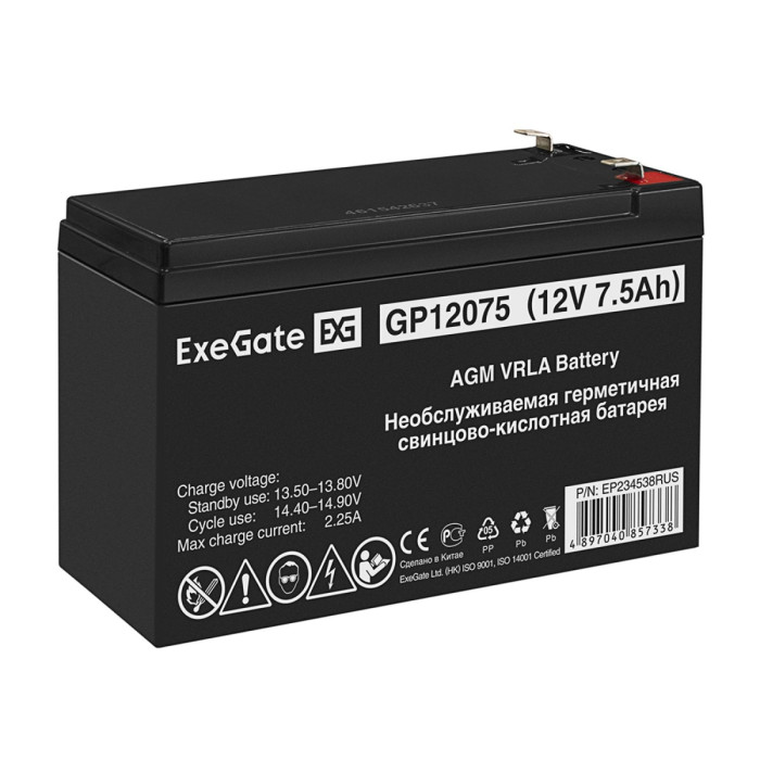 Батарея для UPS 12V,  7.5Ah, ExeGate GP12075, 151x65x94mm