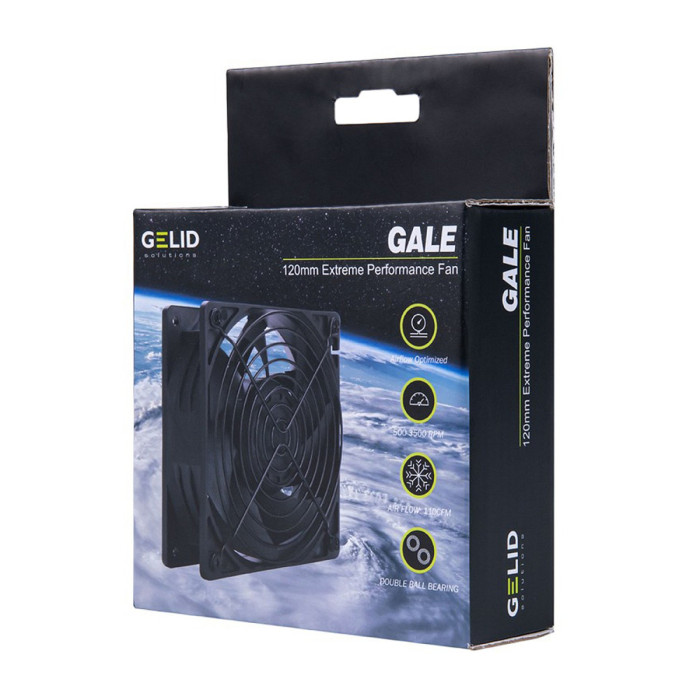Fan for case,  12cm, GELID GALE BLACK, FN-GALE-01, 500-3500rpm, 45dBA, 4pin, 110 CFM