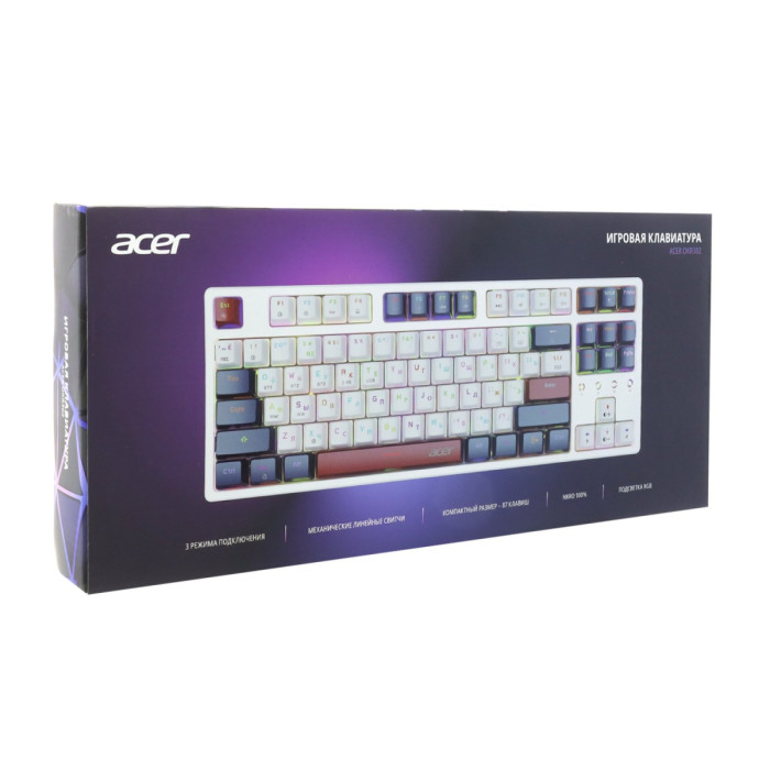 KeyBoard USB, Acer OKR302, 87 buttons, Outemu Red, rus/lat, White/Blue