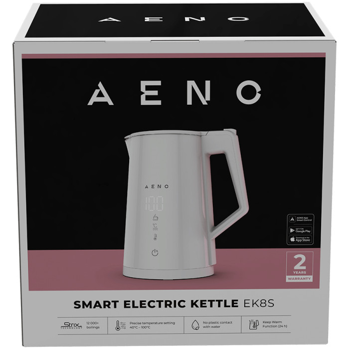 AENO Electric Kettle EK8S Smart: 1850-2200W, 1.7L, Strix, Double-walls, Temperature Control, Keep warm Function, Control via Wi-Fi, LED-display, Non-heating body, Auto Power Off, Dry tank Protection