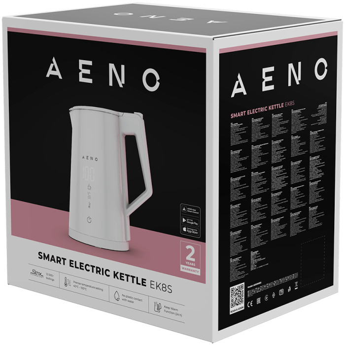 AENO Electric Kettle EK8S Smart: 1850-2200W, 1.7L, Strix, Double-walls, Temperature Control, Keep warm Function, Control via Wi-Fi, LED-display, Non-heating body, Auto Power Off, Dry tank Protection