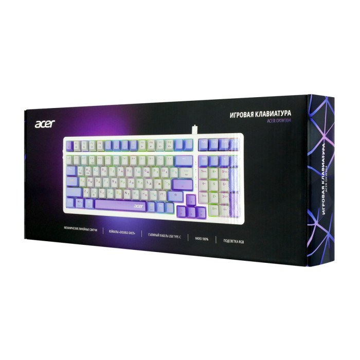 KeyBoard USB, Acer OKW304, 100 buttons, rus/lat, White/Blue/Purple
