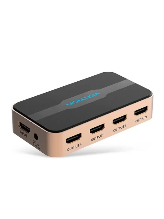 Сплиттер HDMI Vention ACCG0-EU <1 In 4 Out HDMI Splitter 4K@30Hz Gold Aluminum Alloy Type EU Stand>